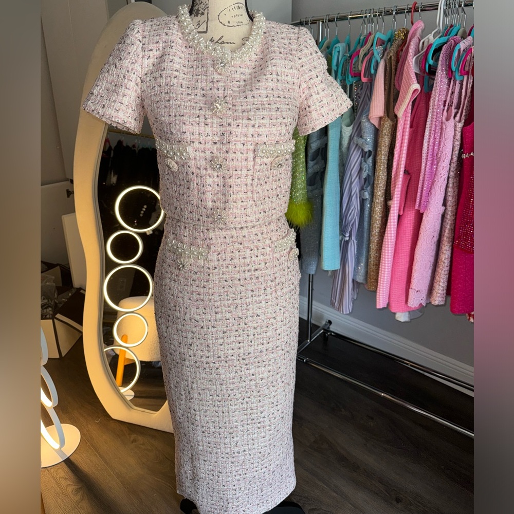 Self portrait pink tweed knit jacket skirt SET of 2